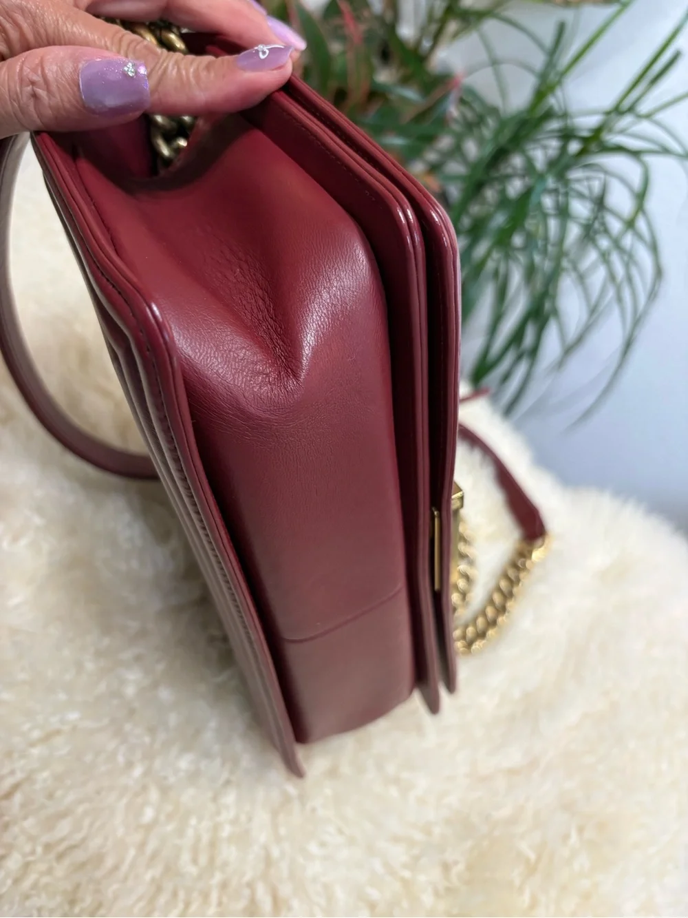 Chanel Boy Burgundy Quilted Lambskin Leather New Medium